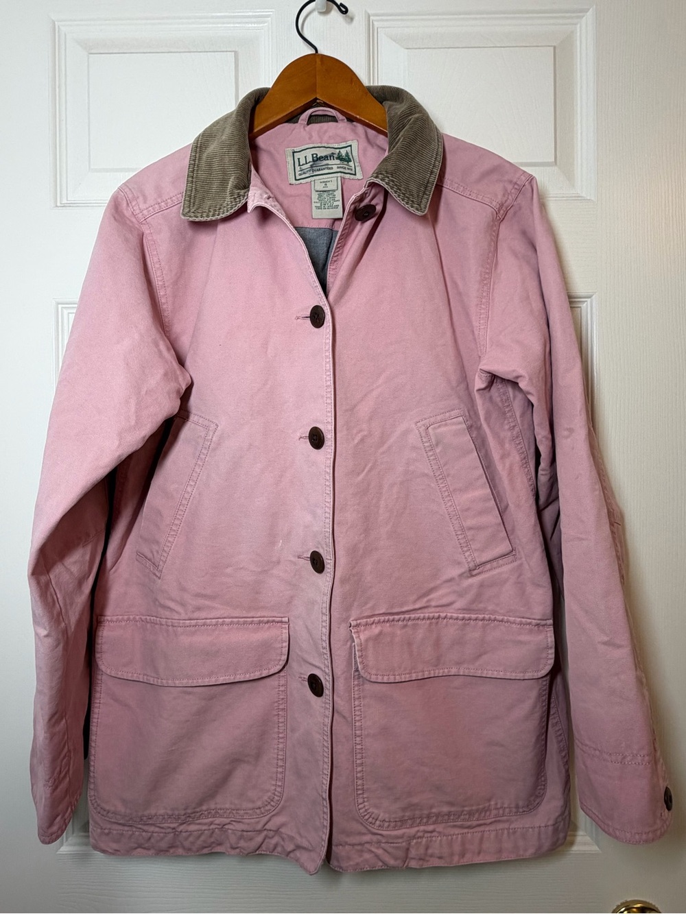 L.L. Bean Pink Utility Barn Jacket with Corduroy Collar